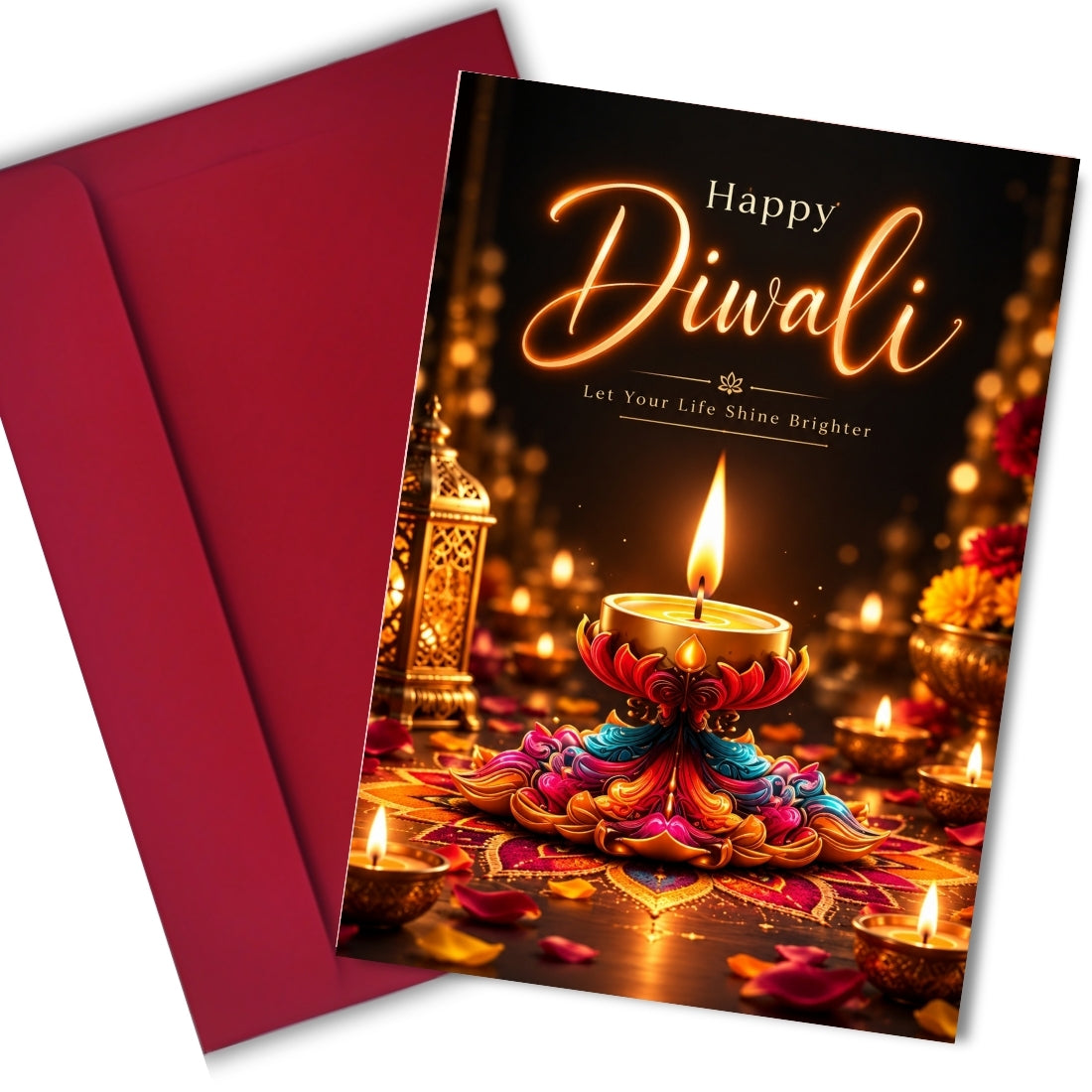 Happy Diwali Card — Printed Greeting Card, Multiple Sizes, Photo Paper, Pre-Printed Wishes