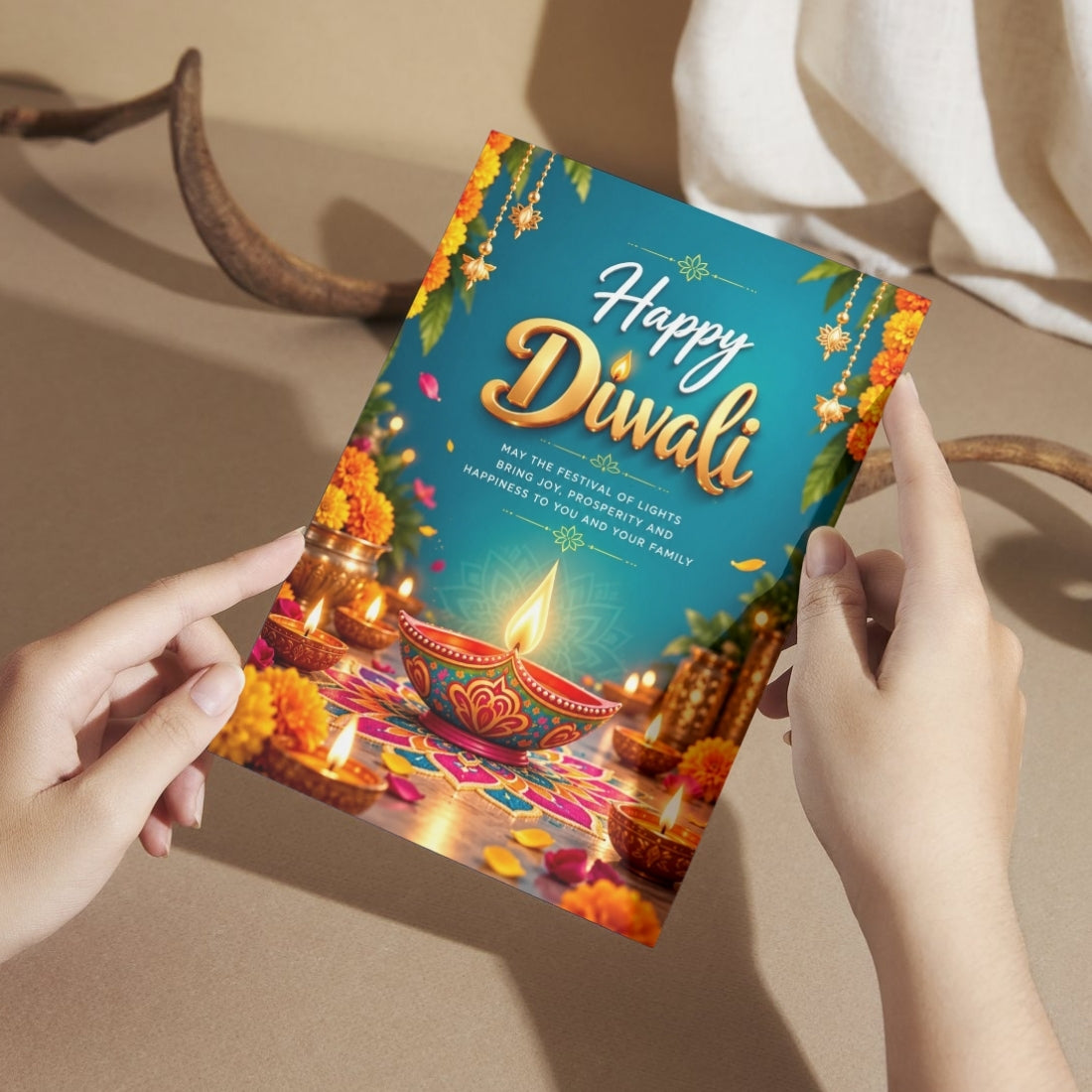 Happy Diwali Card — Printed Greeting Card, Multiple Sizes, Photo Paper, Pre-Printed Wishes