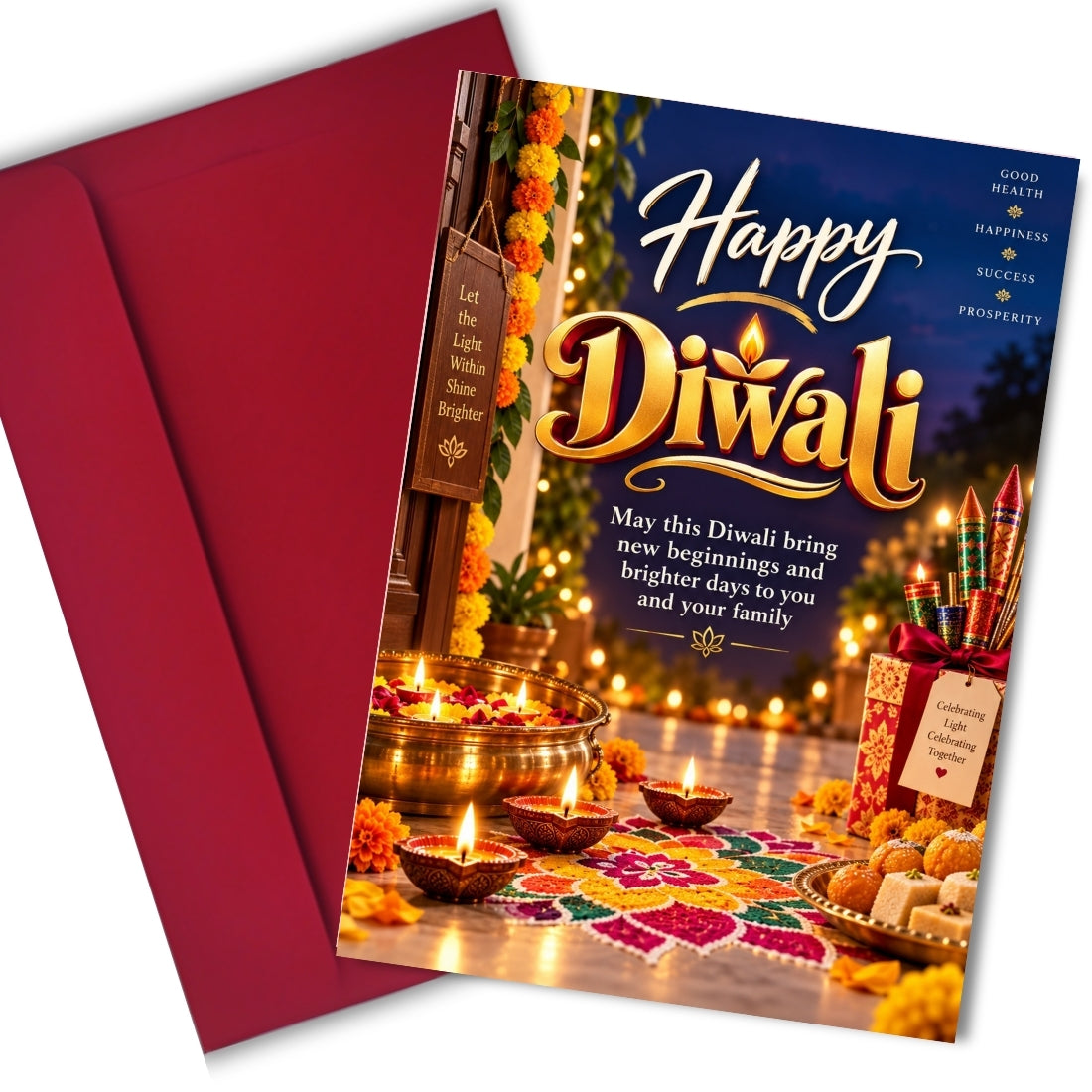 Happy Diwali Card — Printed Greeting Card, Multiple Sizes, Photo Paper, Pre-Printed Wishes