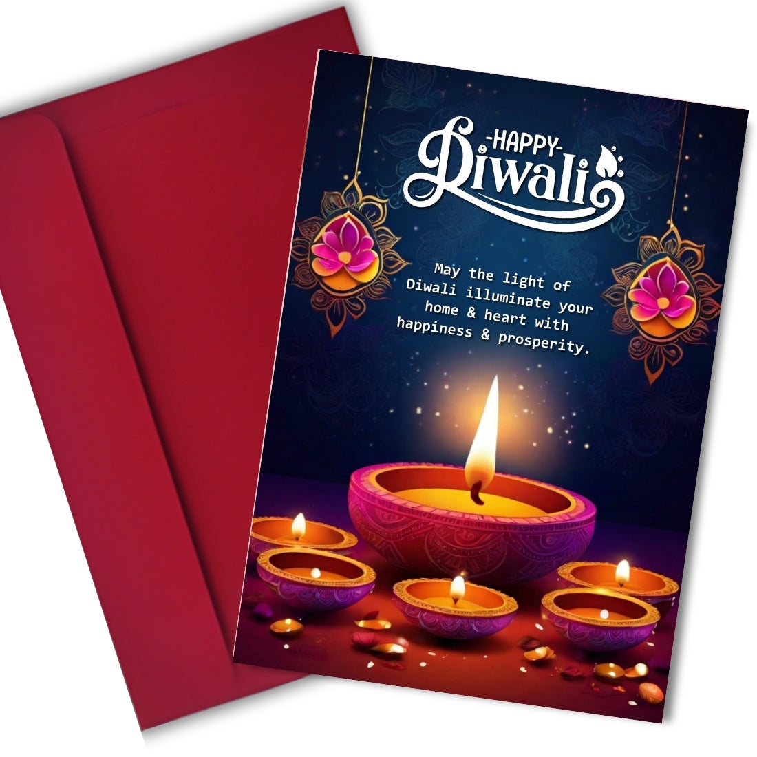 Happy Diwali Card — Printed Greeting Card, Multiple Sizes, Photo Paper, Pre-Printed Wishes