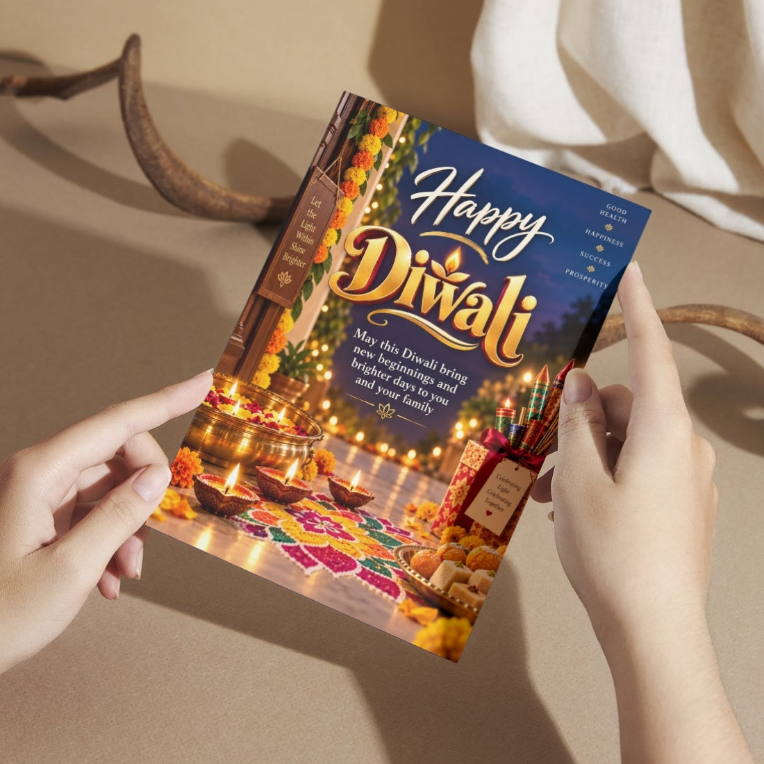 Happy Diwali Card — Printed Greeting Card, Multiple Sizes, Photo Paper, Pre-Printed Wishes