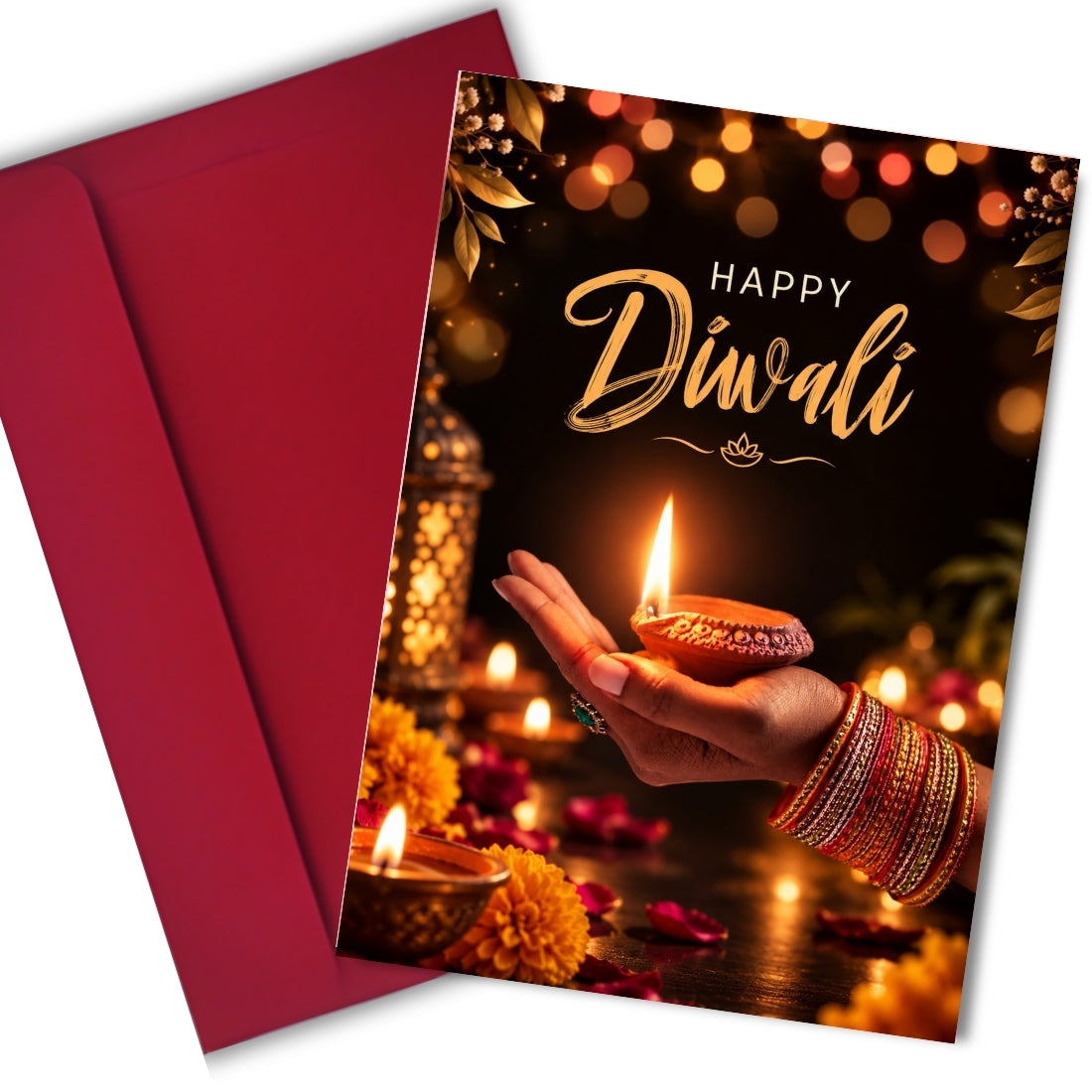 Happy Diwali Card — Printed Greeting Card, Multiple Sizes, Photo Paper, Pre-Printed Wishes