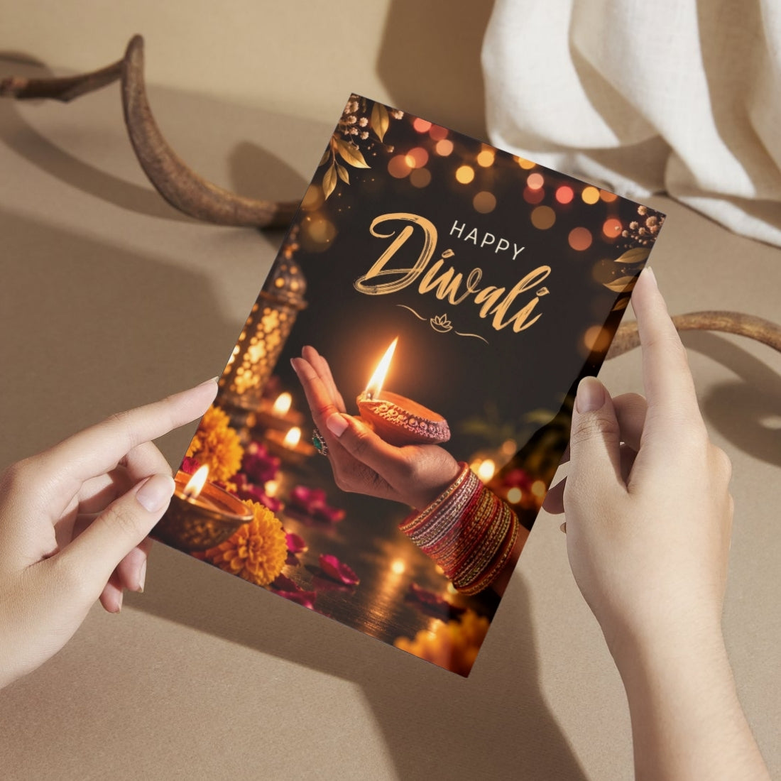 Happy Diwali Card — Printed Greeting Card, Multiple Sizes, Photo Paper, Pre-Printed Wishes