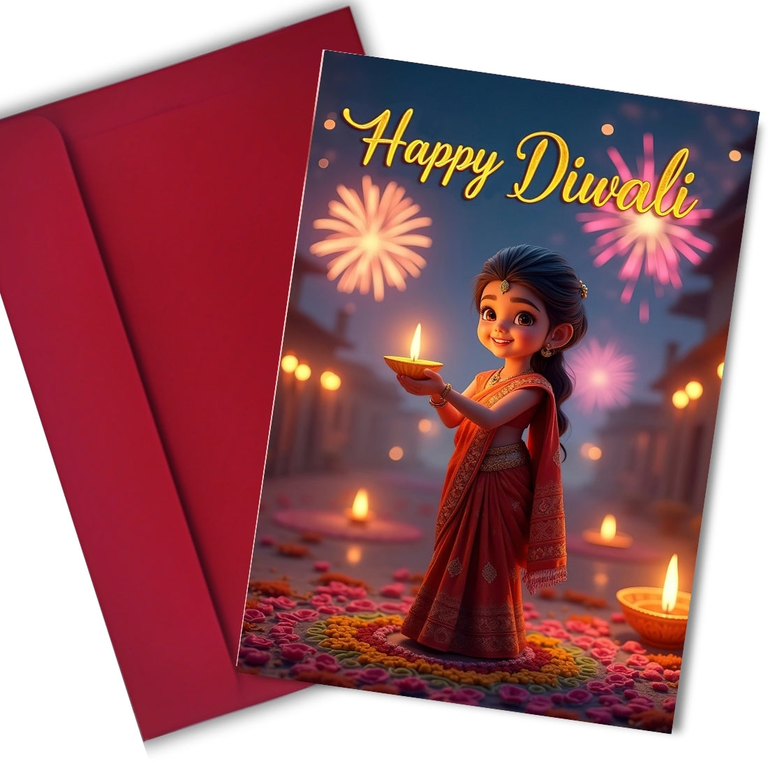 Happy Diwali Card — Printed Greeting Card, Multiple Sizes, Photo Paper, Pre-Printed Wishes