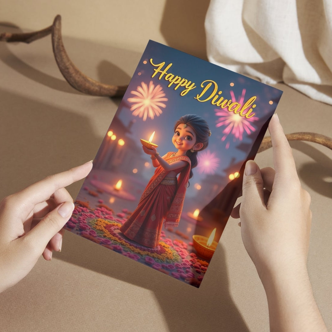 Happy Diwali Card — Printed Greeting Card, Multiple Sizes, Photo Paper, Pre-Printed Wishes