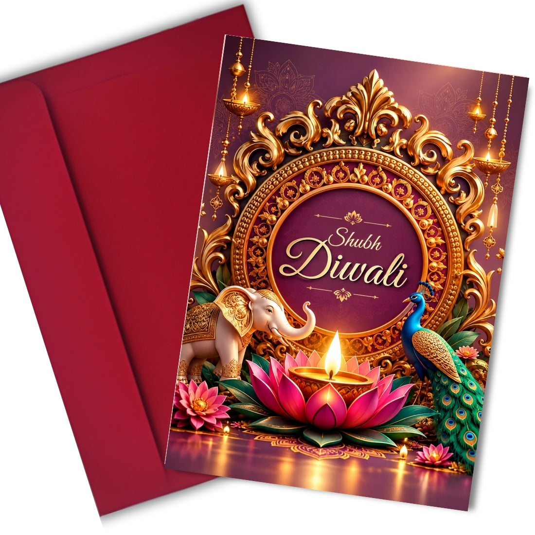 Happy Diwali Card — Printed Greeting Card, Multiple Sizes, Photo Paper, Pre-Printed Wishes