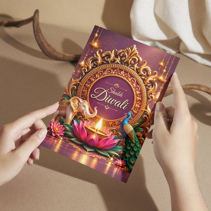 Happy Diwali Card — Printed Greeting Card, Multiple Sizes, Photo Paper, Pre-Printed Wishes