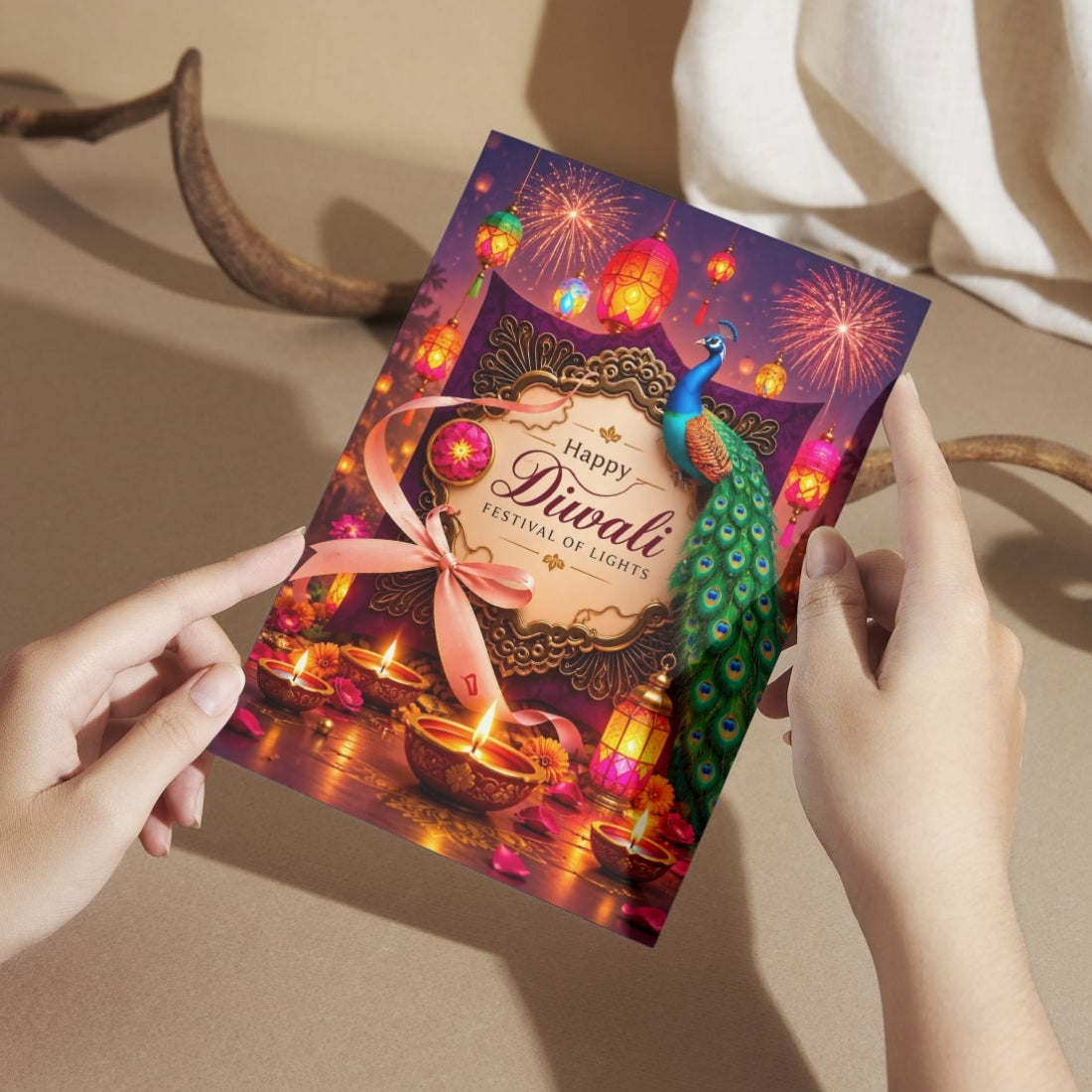 Happy Diwali Card — Printed Greeting Card, Multiple Sizes, Photo Paper, Pre-Printed Wishes