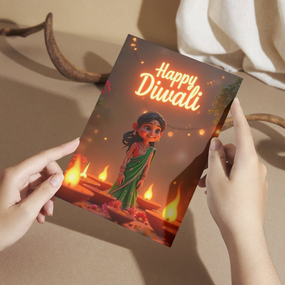 Happy Diwali Card — Printed Greeting Card, Multiple Sizes, Photo Paper, Pre-Printed Wishes