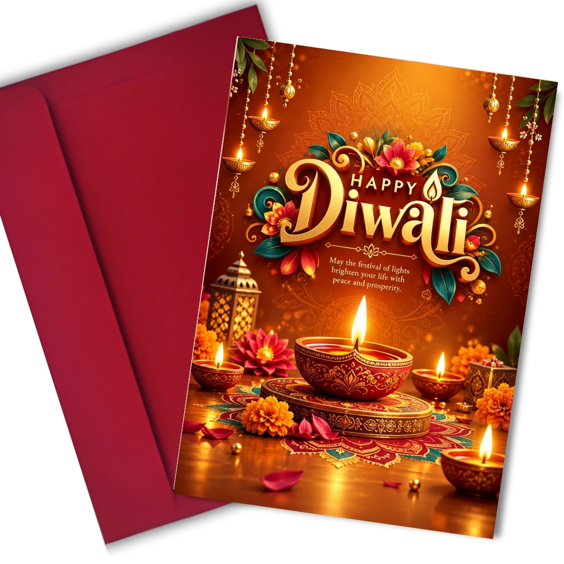 Happy Diwali Card — Printed Greeting Card, Multiple Sizes, Photo Paper, Pre-Printed Wishes
