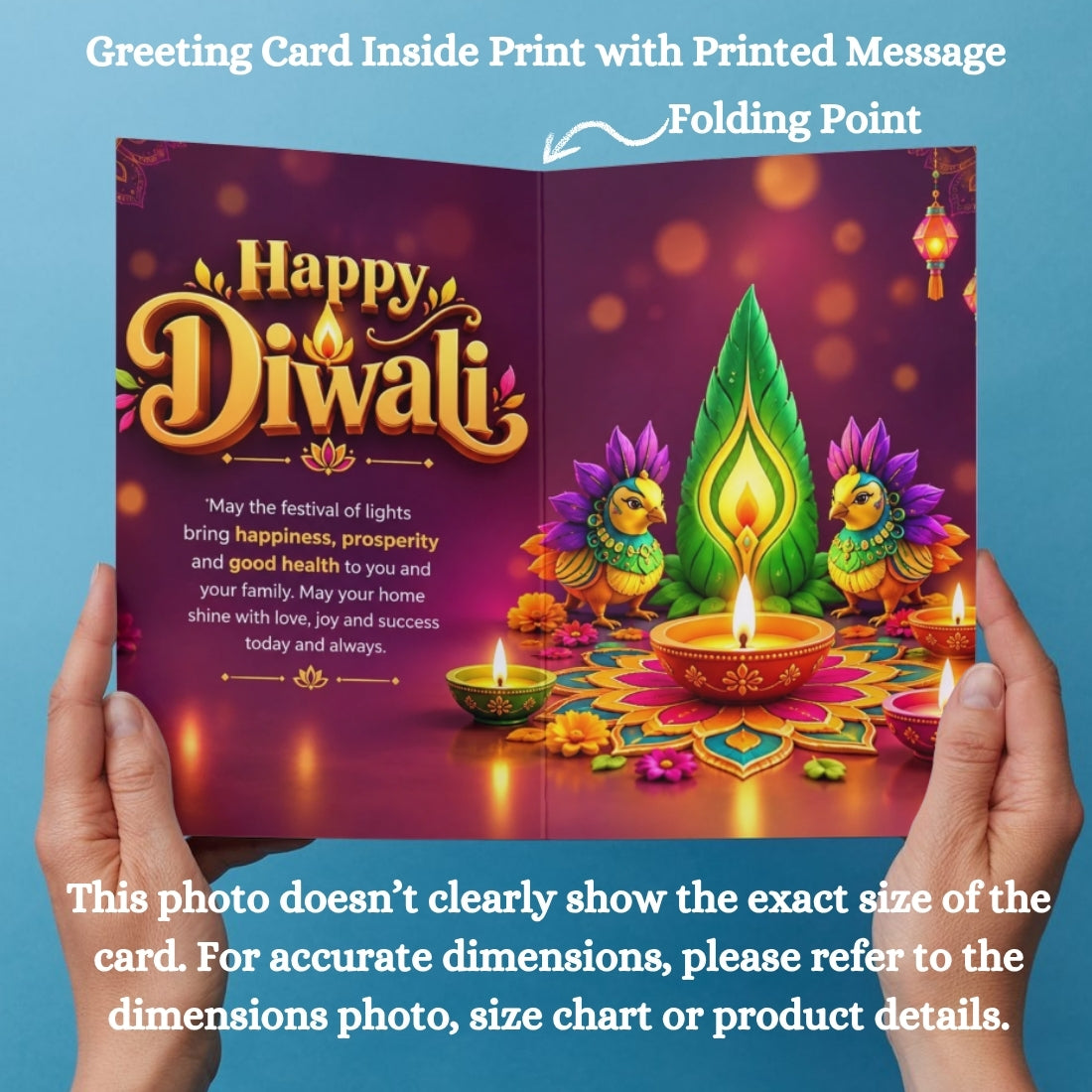 Happy Diwali Card — Printed Greeting Card, Multiple Sizes, Photo Paper, Pre-Printed Wishes