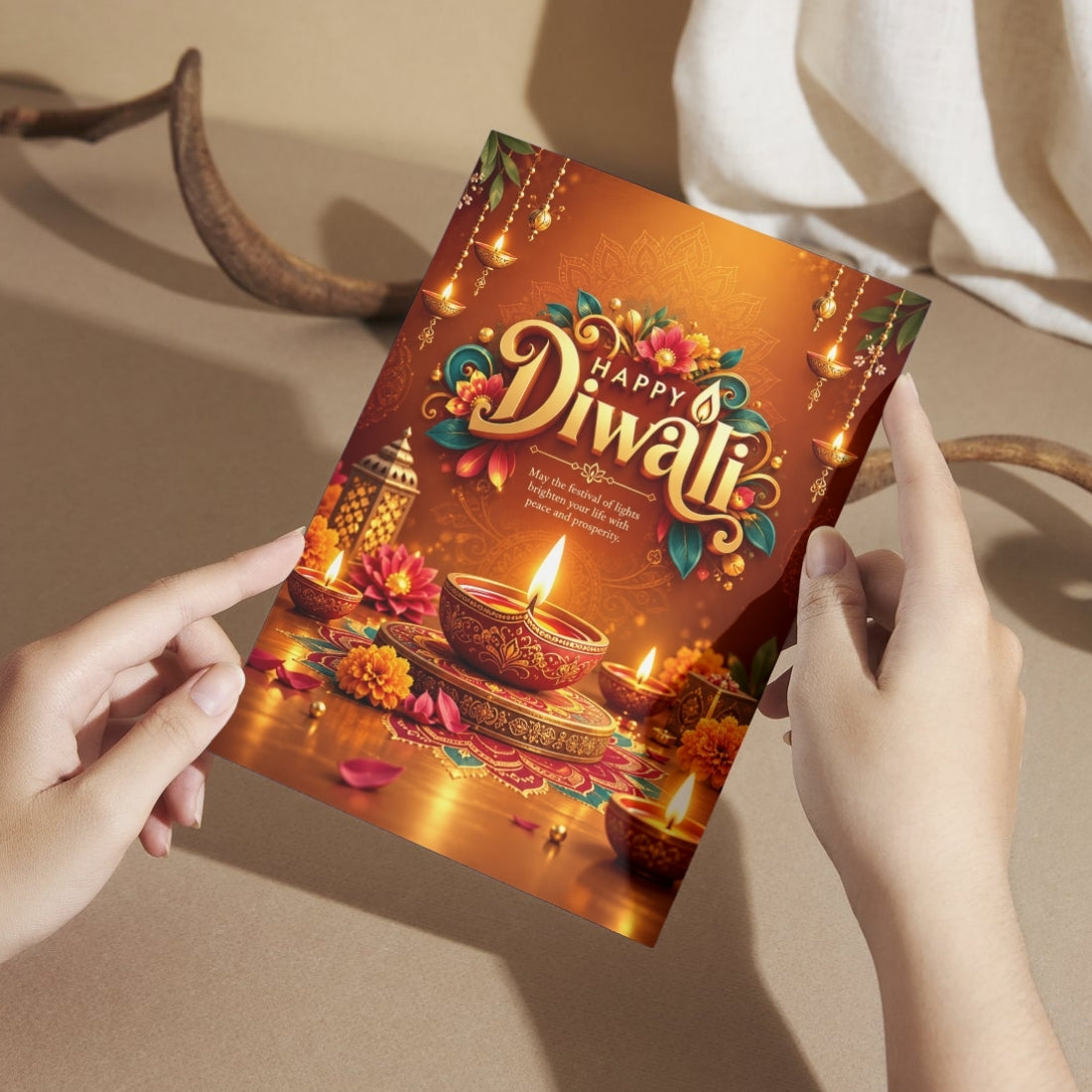 Happy Diwali Card — Printed Greeting Card, Multiple Sizes, Photo Paper, Pre-Printed Wishes