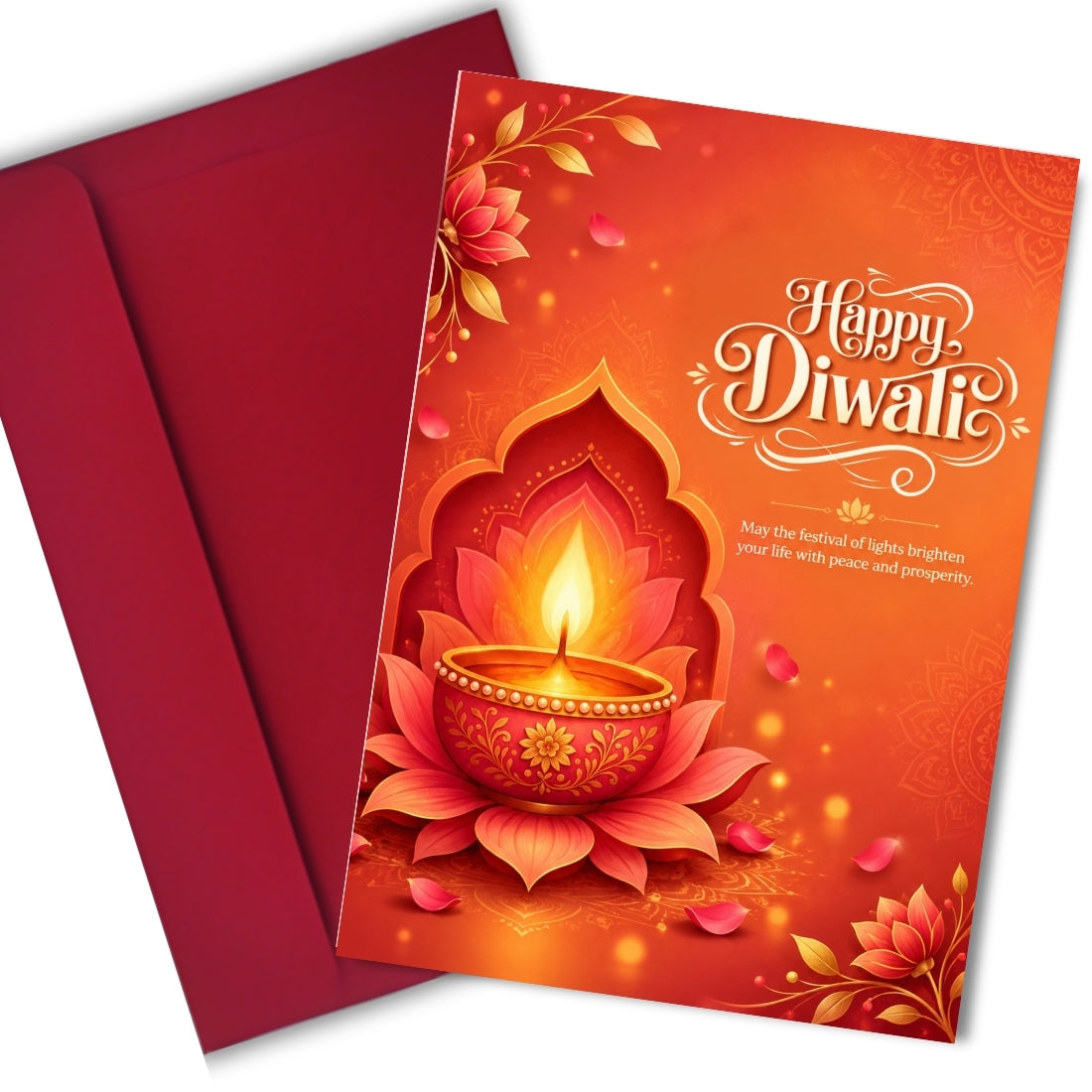 Happy Diwali Card — Printed Greeting Card, Multiple Sizes, Photo Paper, Pre-Printed Wishes