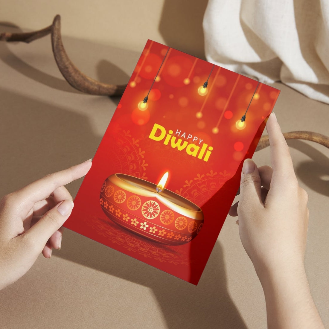 Happy Diwali Card — Printed Greeting Card, Multiple Sizes, Photo Paper, Pre-Printed Wishes