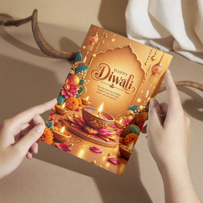 Happy Diwali Card — Printed Greeting Card, Multiple Sizes, Photo Paper, Pre-Printed Wishes