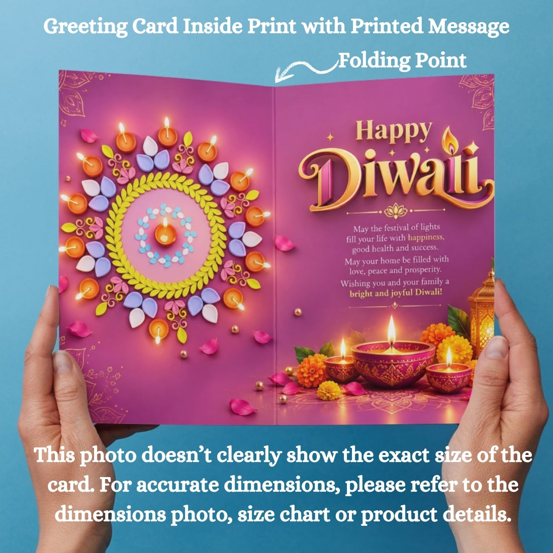 Happy Diwali Card — Printed Greeting Card, Multiple Sizes, Photo Paper, Pre-Printed Wishes