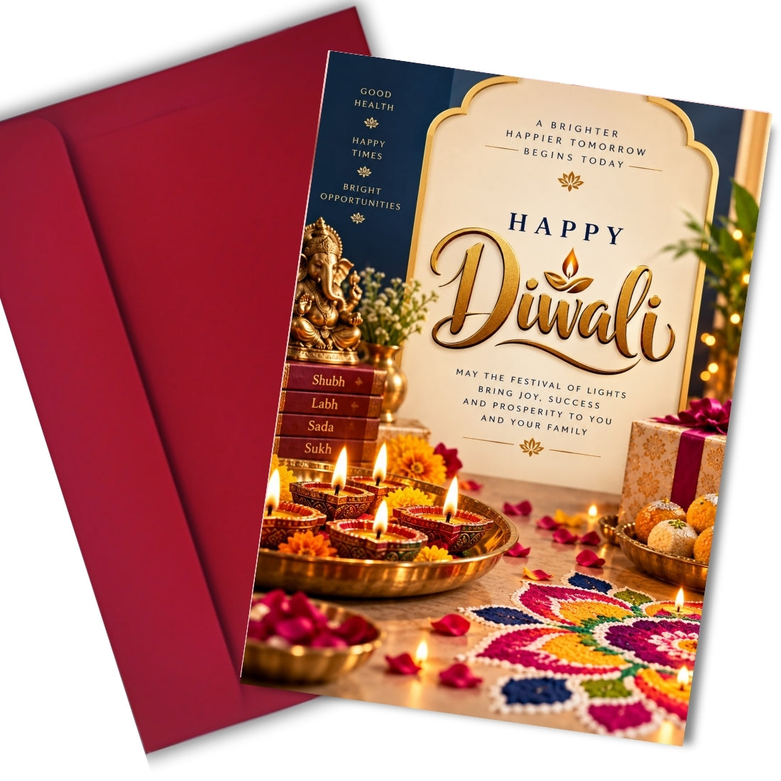 Happy Diwali Card — Printed Greeting Card, Multiple Sizes, Photo Paper, Pre-Printed Wishes