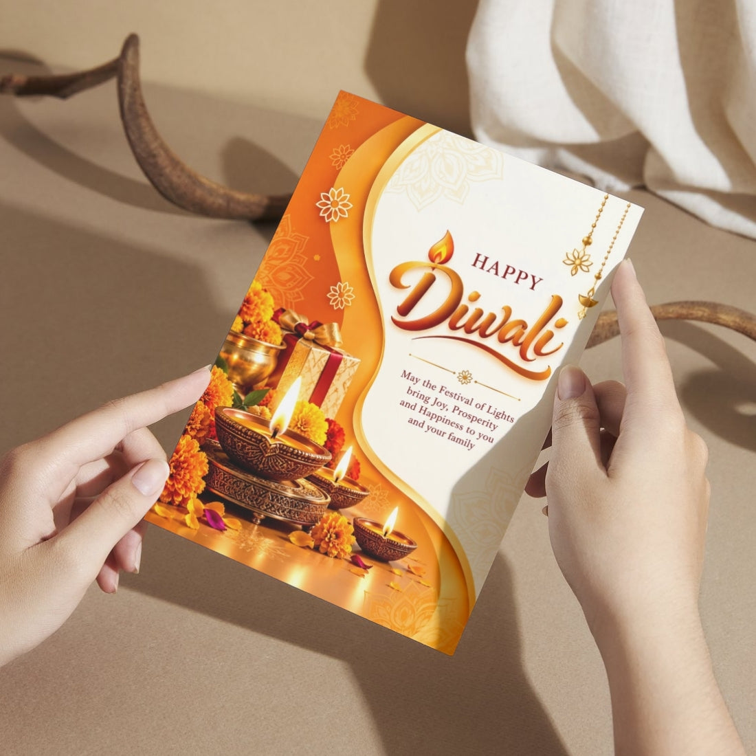 Happy Diwali Card — Printed Greeting Card, Multiple Sizes, Photo Paper, Pre-Printed Wishes