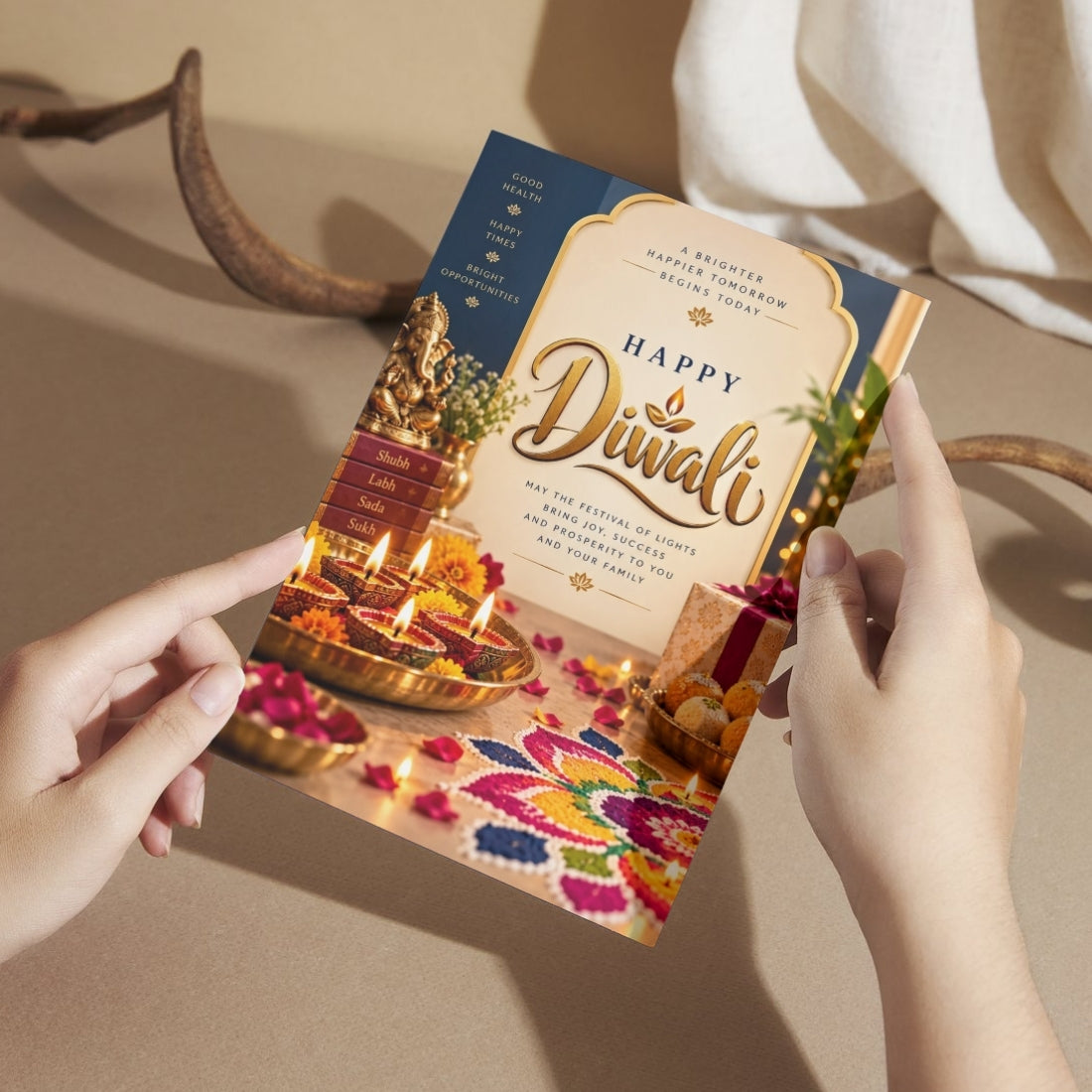Happy Diwali Card — Printed Greeting Card, Multiple Sizes, Photo Paper, Pre-Printed Wishes