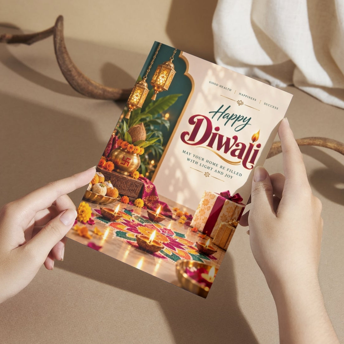 Happy Diwali Card — Printed Greeting Card, Multiple Sizes, Photo Paper, Pre-Printed Wishes