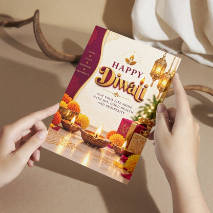 Happy Diwali Card — Printed Greeting Card, Multiple Sizes, Photo Paper, Pre-Printed Wishes