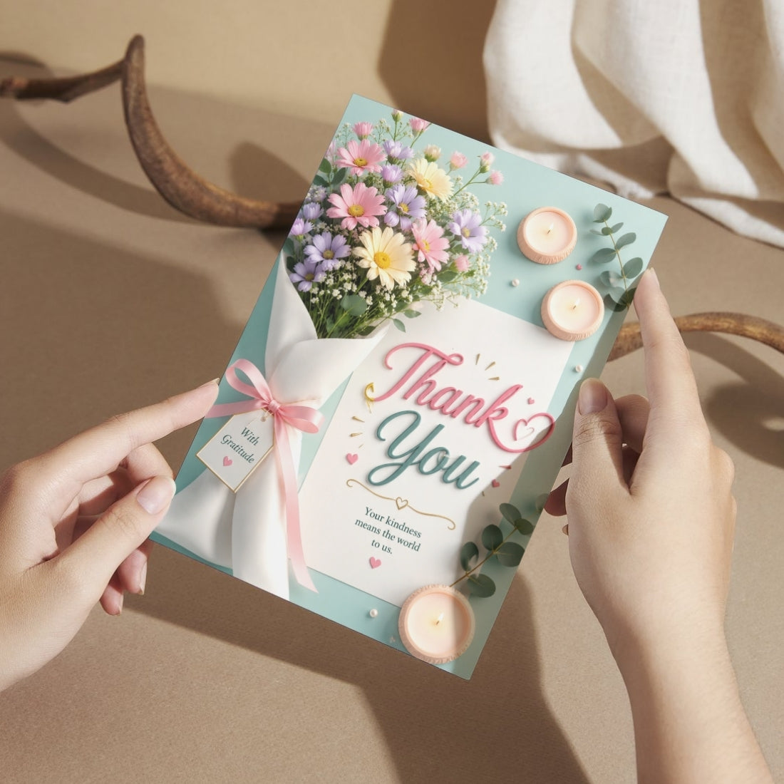 Thank You Greeting Card, Multiple Sizes, Printed on Photo Paper
