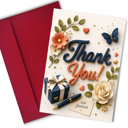 Thank You Greeting Card, Multiple Sizes, Printed on Photo Paper