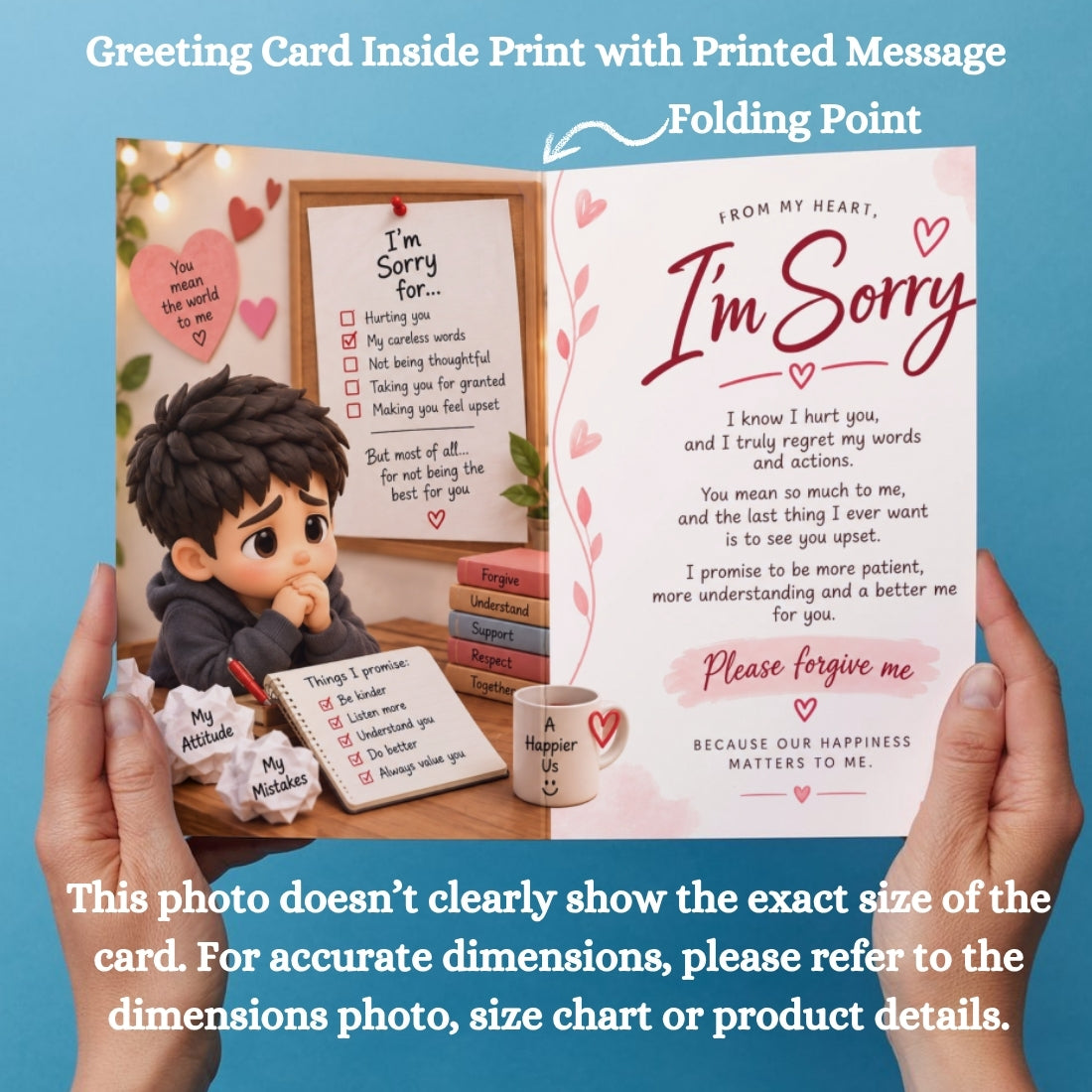 Sorry Greeting Card for Her, Multiple Sizes, Printed on Photo Paper