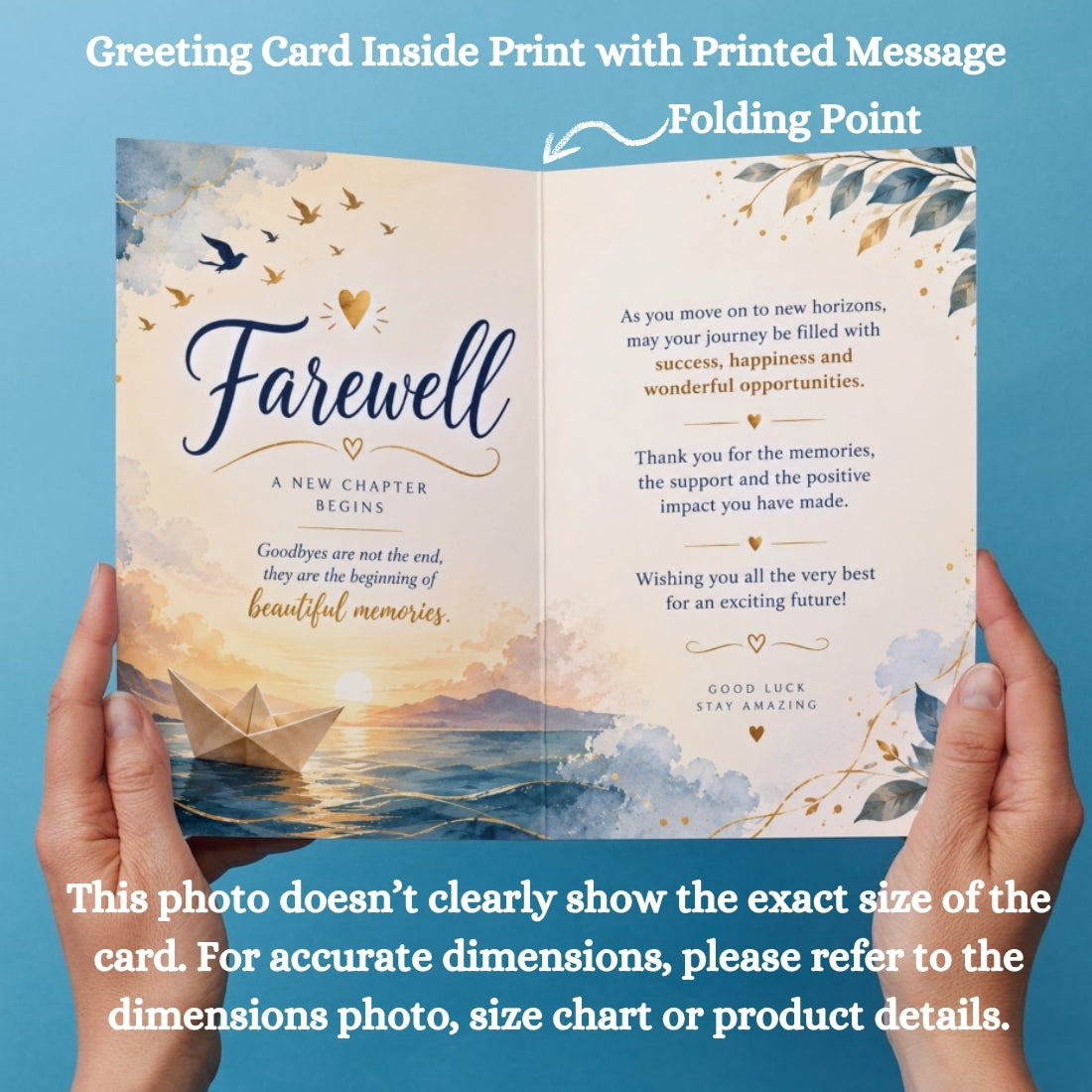 Farewell Greeting Card, Multiple Sizes, Printed on Photo Paper, Pre-Printed Wishes