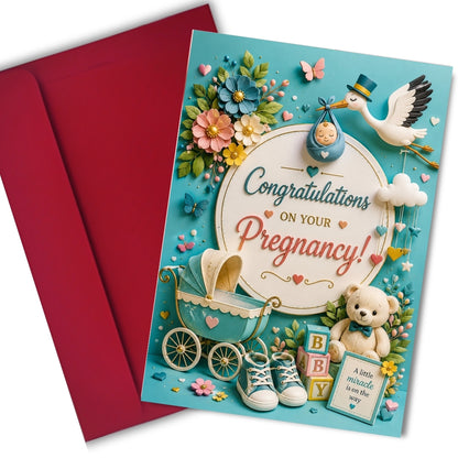 Pregnancy Congratulations Greeting Card, Multiple Sizes, Printed on Photo Paper, Pre-Printed Wishes