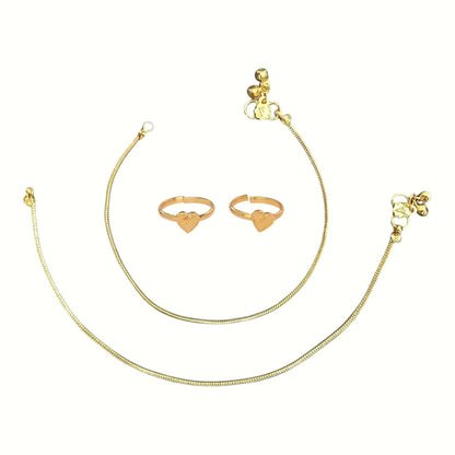 Silver and Gold Plated Ghungroo Payal Anklet with Adjustable Bichhiya Toe Ring Combo Set for Women