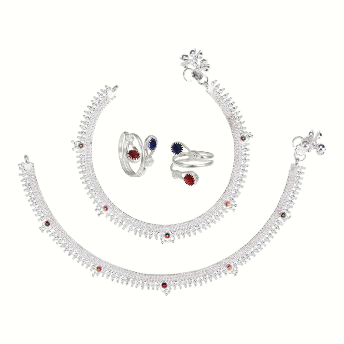 Silver and Gold Plated Ghungroo Payal Anklet with Adjustable Bichhiya Toe Ring Combo Set for Women