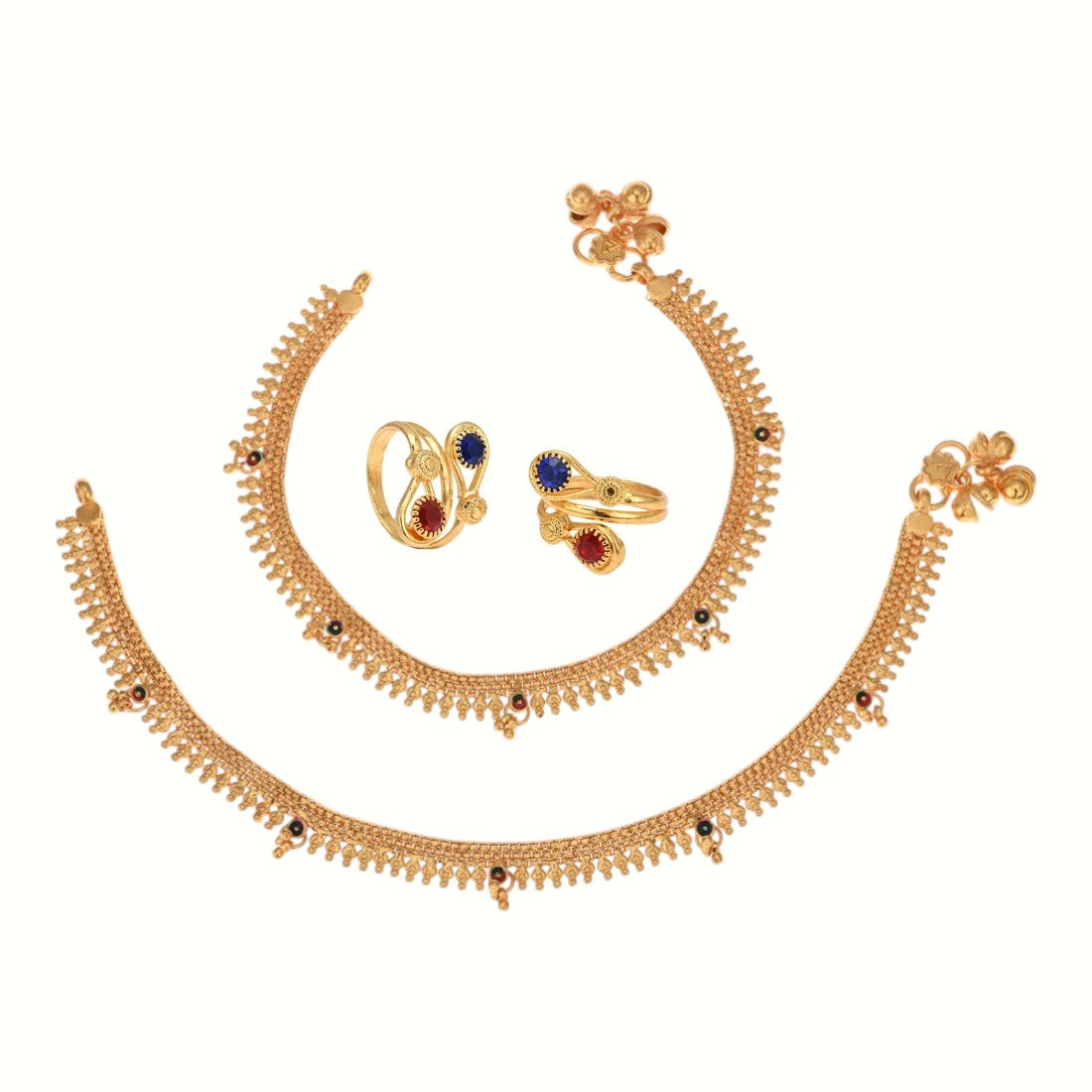 Silver and Gold Plated Ghungroo Payal Anklet with Adjustable Bichhiya Toe Ring Combo Set for Women