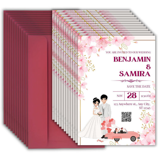 Custom Wedding Invitation Cards with Envelopes | Pack of 12 | One side Printed