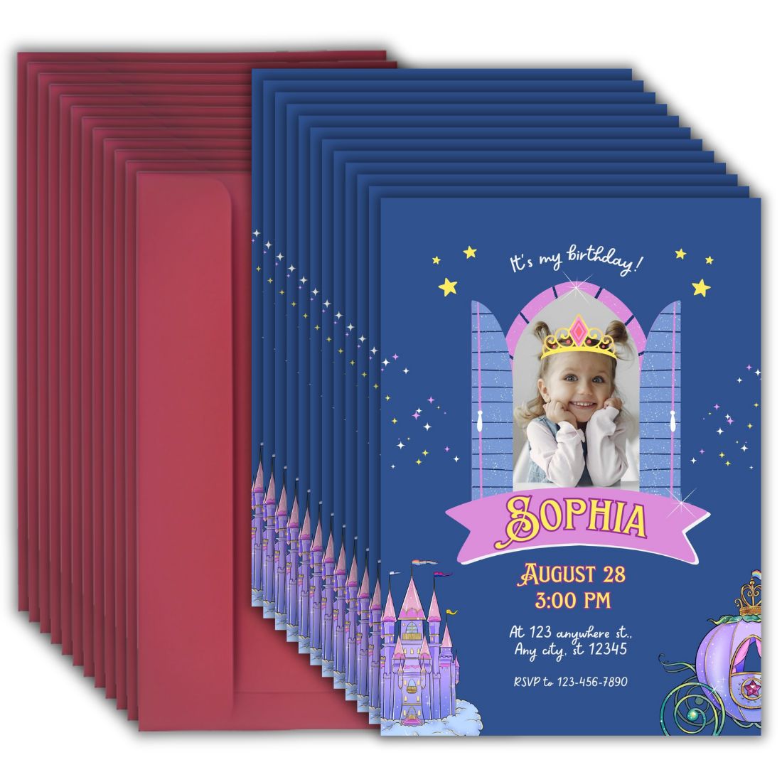Custom Birthday Invitation Card for Kids with Envelopes | Pack of 12 | One side Printed