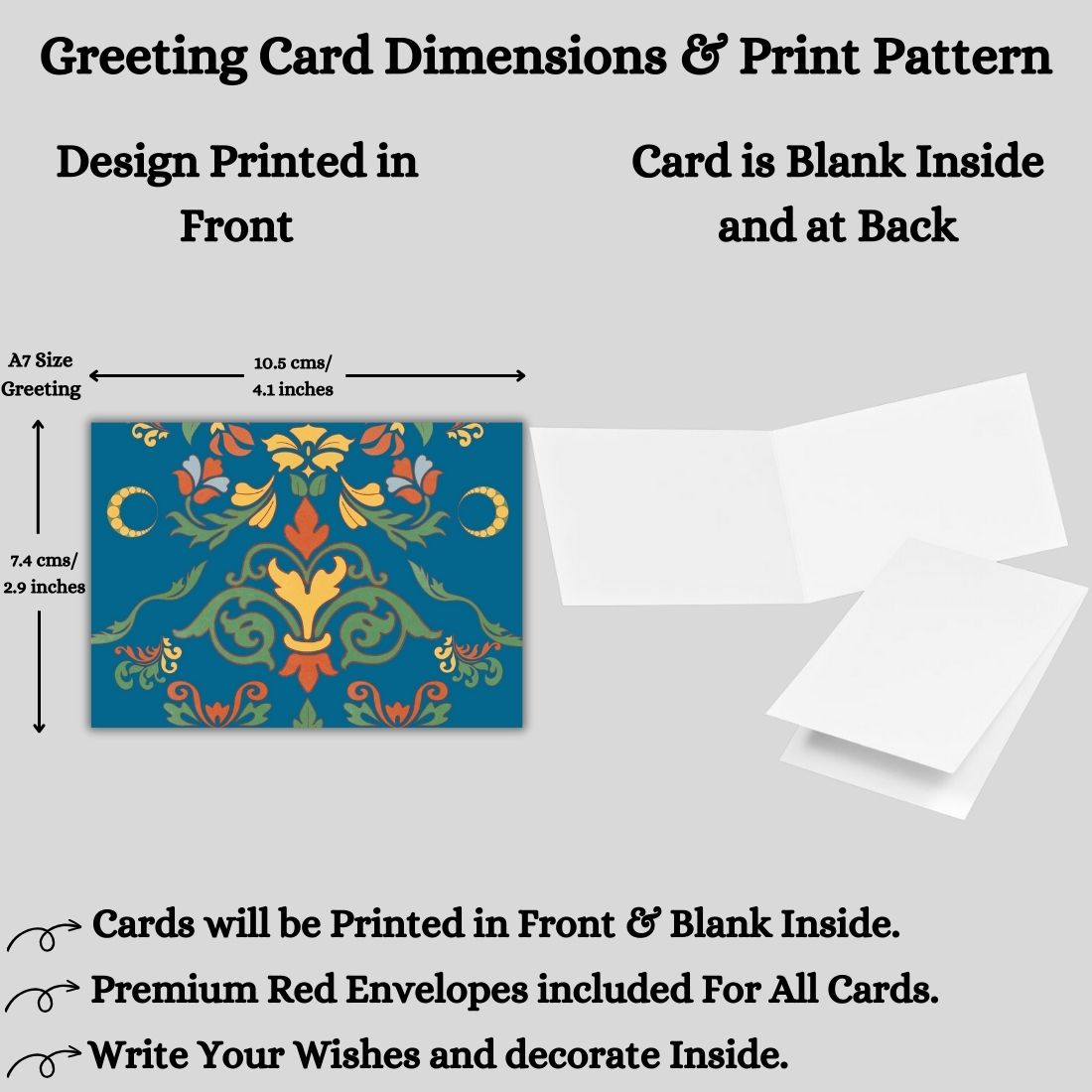 Assorted Printed Small Mini Greeting Cards with Envelopes, Pack of 24, Blank Inside