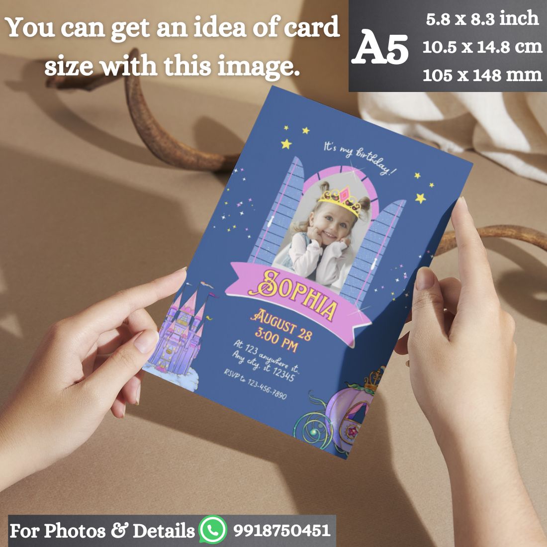 Custom Birthday Invitation Card for Kids with Envelopes | Pack of 12 | One side Printed