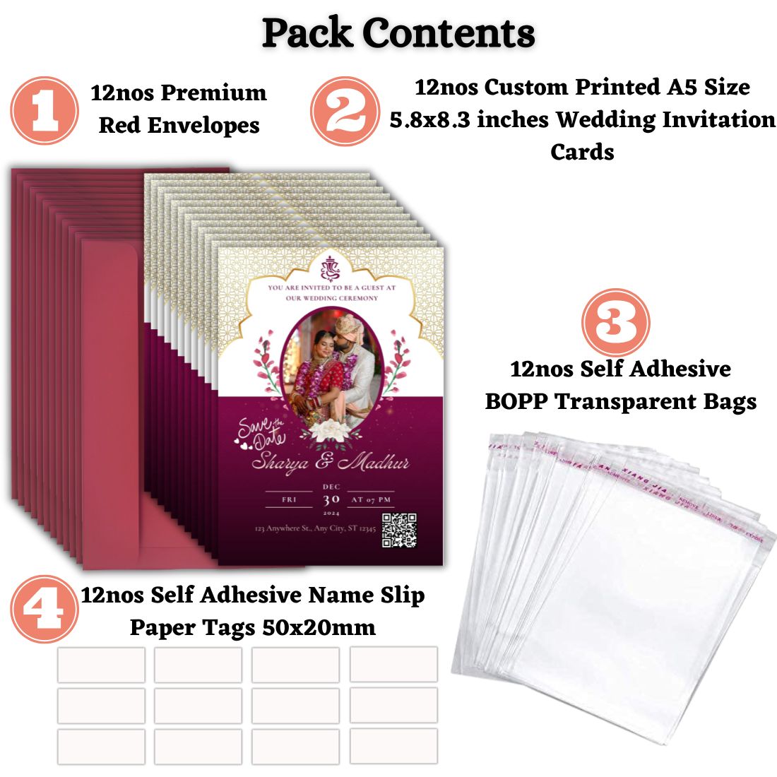 Custom Wedding Invitation Card with Couple Photo | Pack of 12 | One side Printed | Envelopes Included