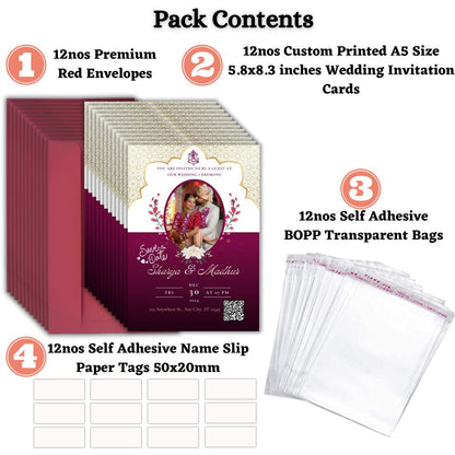 Custom Wedding Invitation Card with Couple Photo | Pack of 12 | One side Printed | Envelopes Included