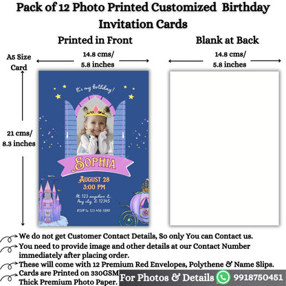 Custom Birthday Invitation Card for Kids with Envelopes | Pack of 12 | One side Printed