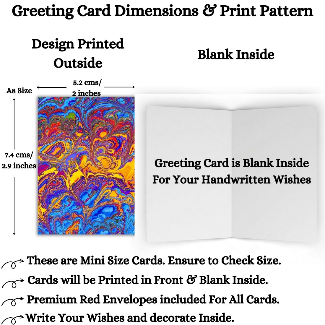 Assorted Printed Small Mini Greeting Cards with Envelopes, Pack of 24, Blank Inside