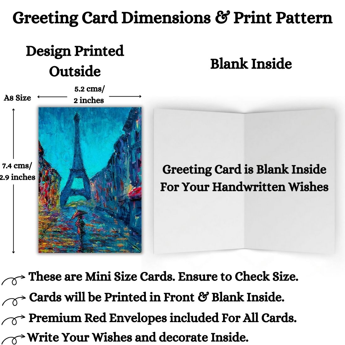 Assorted Printed Small Mini Greeting Cards with Envelopes, Pack of 24, Blank Inside
