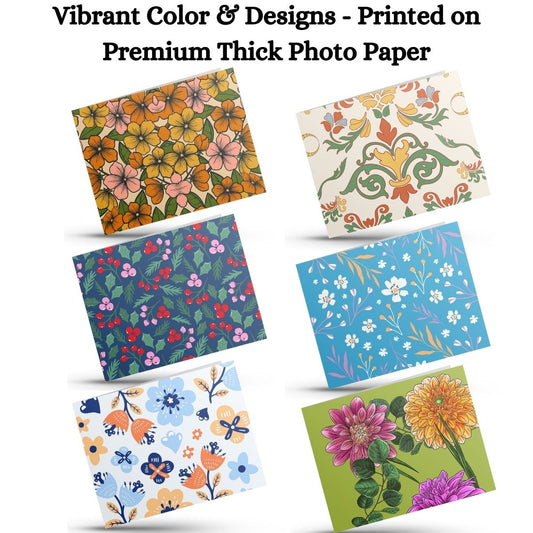 Assorted Printed Small Mini Greeting Cards with Envelopes, Pack of 24, Blank Inside