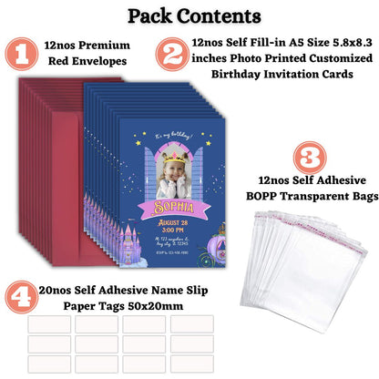 Custom Birthday Invitation Card for Kids with Envelopes | Pack of 12 | One side Printed