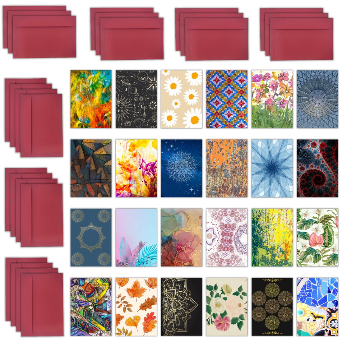 Assorted Printed Small Mini Greeting Cards with Envelopes, Pack of 24, Blank Inside