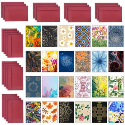 Assorted Printed Small Mini Greeting Cards with Envelopes, Pack of 24, Blank Inside