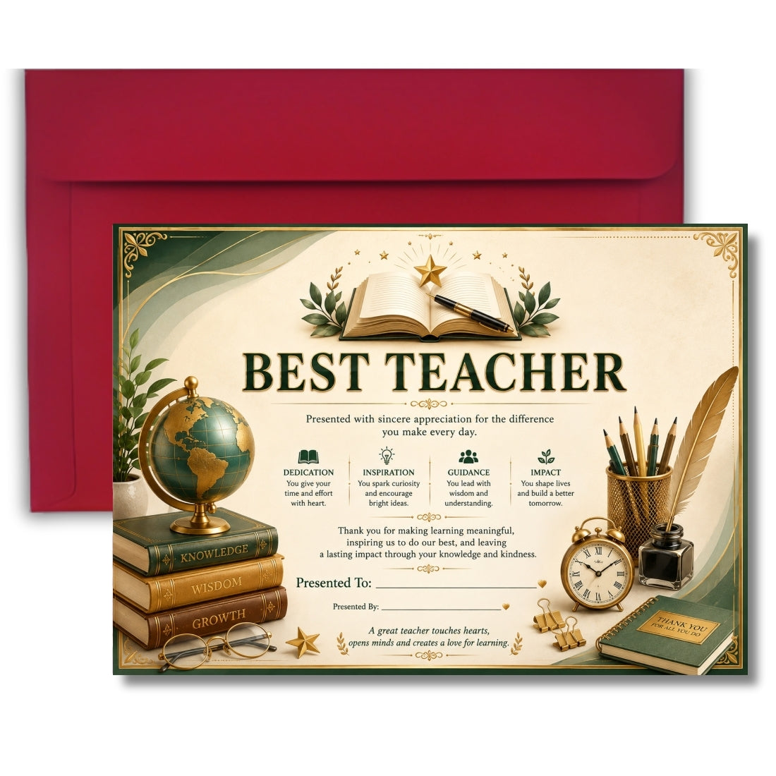 Best Teacher Certificate A4 Appreciation Award Gift