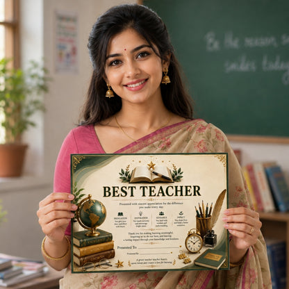 Best Teacher Certificate A4 Appreciation Award Gift