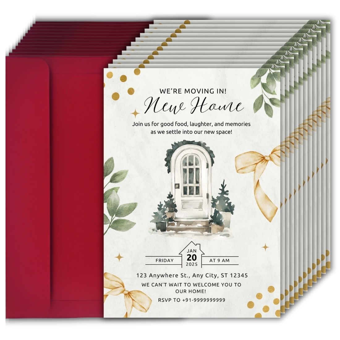 Customized Housewarming Invitation Cards, Pack of 12 Personalized 5.8x8.3 Inch with Premium Red Envelopes