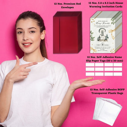 Customized Housewarming Invitation Cards, Pack of 12 Personalized 5.8x8.3 Inch with Premium Red Envelopes